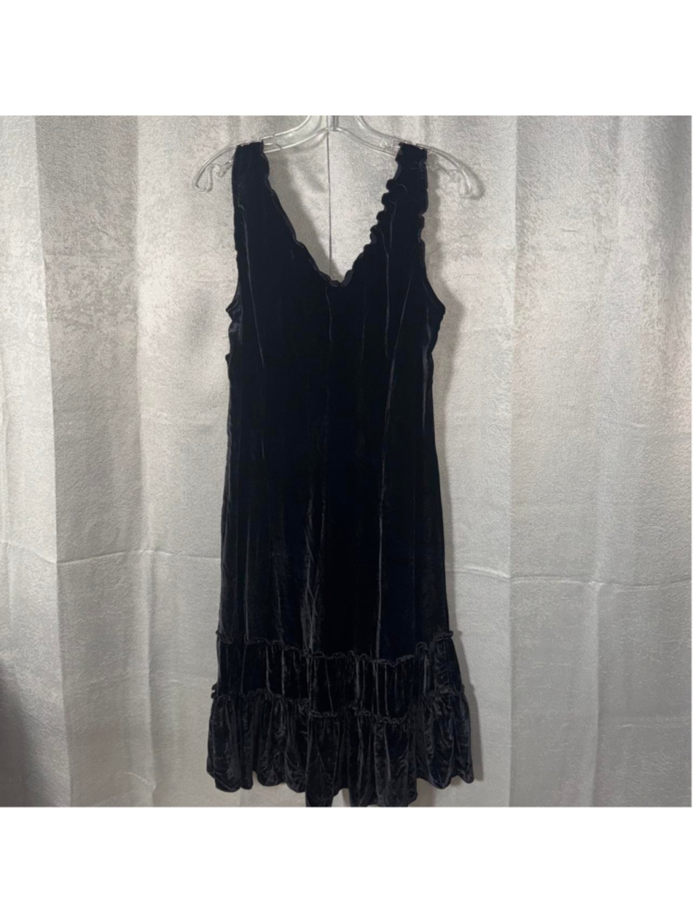 Sisley Black velvet midi baby doll dress M ruffles tiered flowy 90s Y2k Witchy - Picture 2 of 9